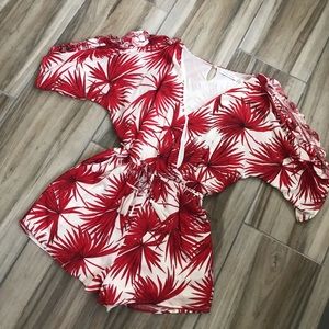 Anthropologie Red Palm Romper